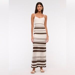 Abercrombie & Fitch Cream and Brown Striped Maxi Dress